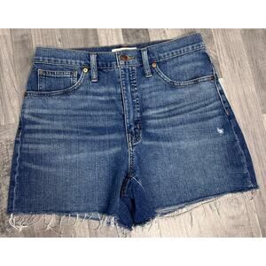 Madewell High Rise Denim Shorts Women 27 Blue Raw Hem Cut Off Frayed Jean Shorts